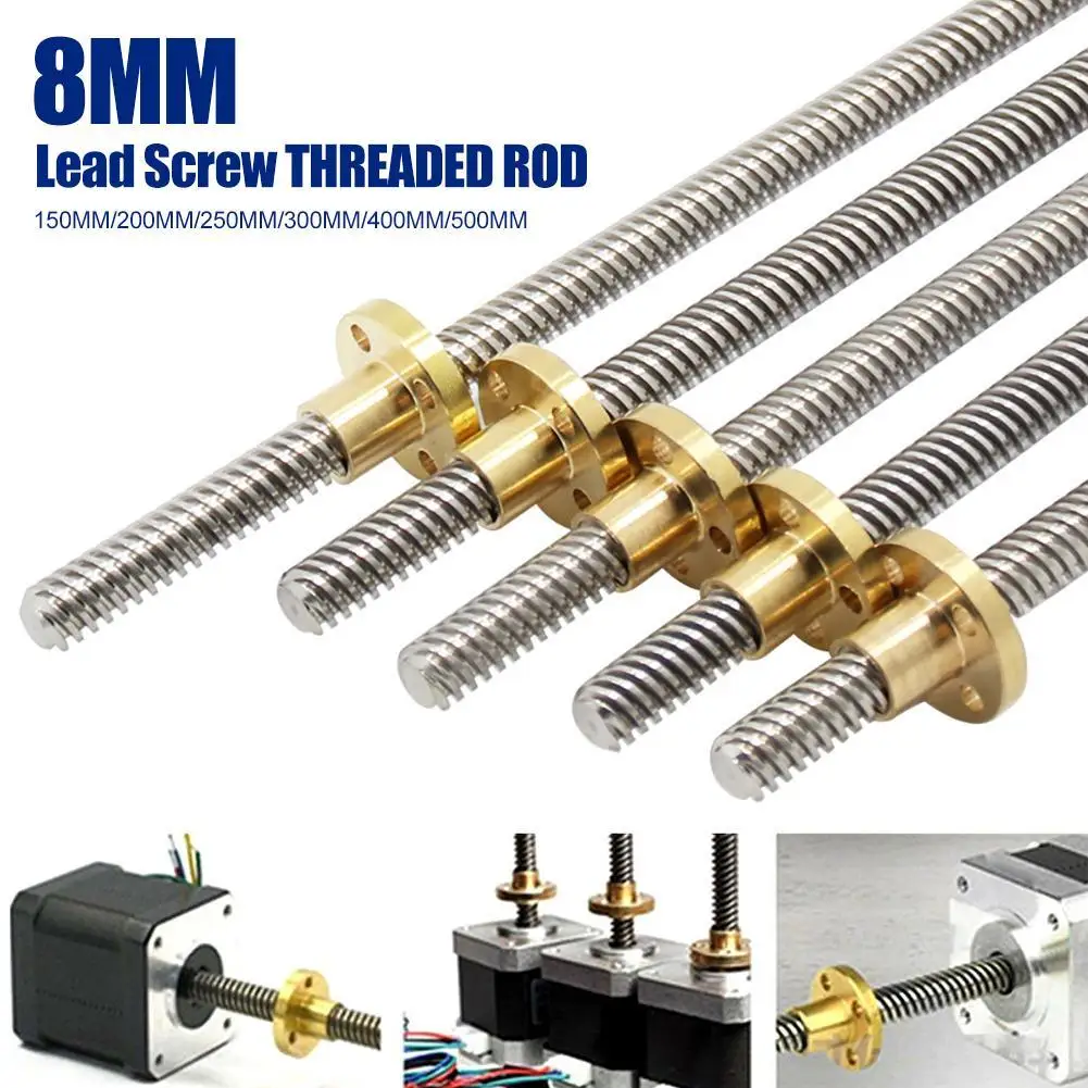 Stainless Steel 8mm Acme Threaded Rod w/ Bass Nut T8 Lead Screw for 3D Printer 