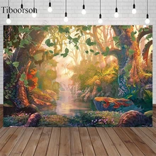 

Dinosaur Birthday Party Photography Backdrop Jungle Tropical Palms Trees Leaves Poster Kid Photo Background Photo Studio Props