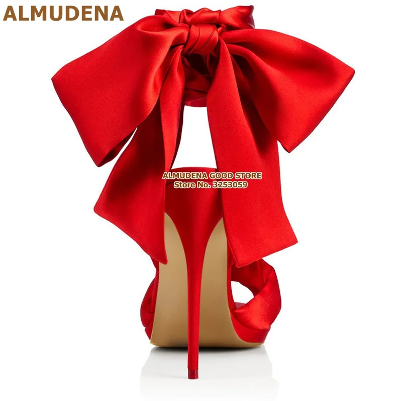 红色黑色色丁布后跟大蝴蝶结系带凉鞋尖头单鞋CL款 (3)