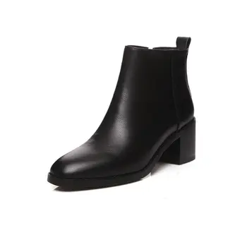

2020 New Autumn Winter Genuine Leather Retro Square Toe Zipper Ankle Boots Square Heel All Match Women Shoes Size 41 42