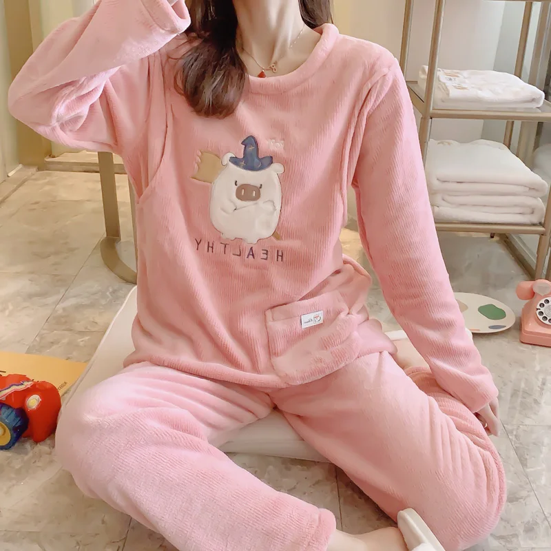 RYT 9hao 803dousha RN-9 Winter Cartoon Coral Fleece Maternity Cothing Womens Flannel Nightwear Pregnant Pajamas Sets Nursing Sleepwear Suit - Цвет: RYT 9hao 803dousha