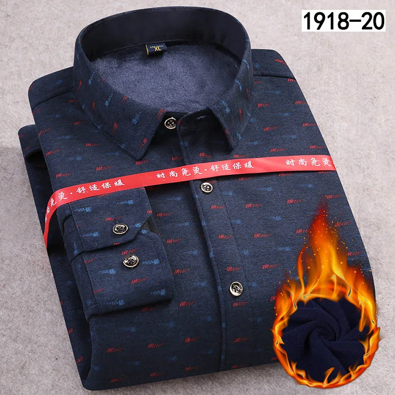 SS-1918-20 Aoliwen новая зимняя теплая рубашка мужская плюс бархатная Толстая двойная бархатная теплая рубашка с принтом клетчатый костюм из тянущейся ткани Рубашка Фланелевая шерсть - Цвет: SS-1918-20