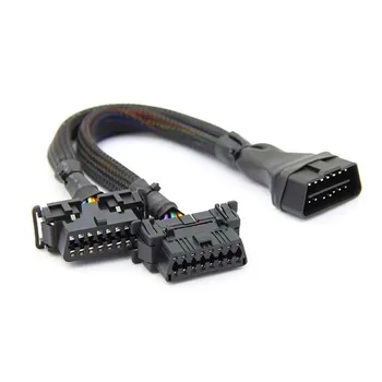 

30CM Military Line Obd2 16pin 2in1 Extension Connector Car Computer Connection Conversion Plug Male and Female 16 pin Cord