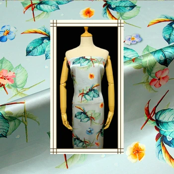 

Natural printed mulberry silk stretch satin fabric cloth 138 cm width 19 mm summer soft shirt women's spandex fabric dress