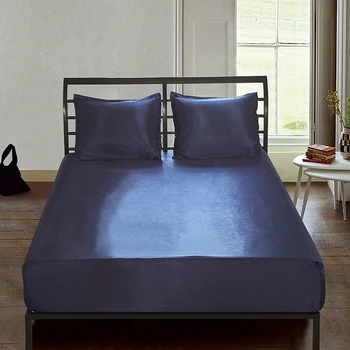 

Emulation silk soild color bed cover Soft Fitted Sheet with Elastic Band High Quality Mattress Protector Cover Air-Permeable