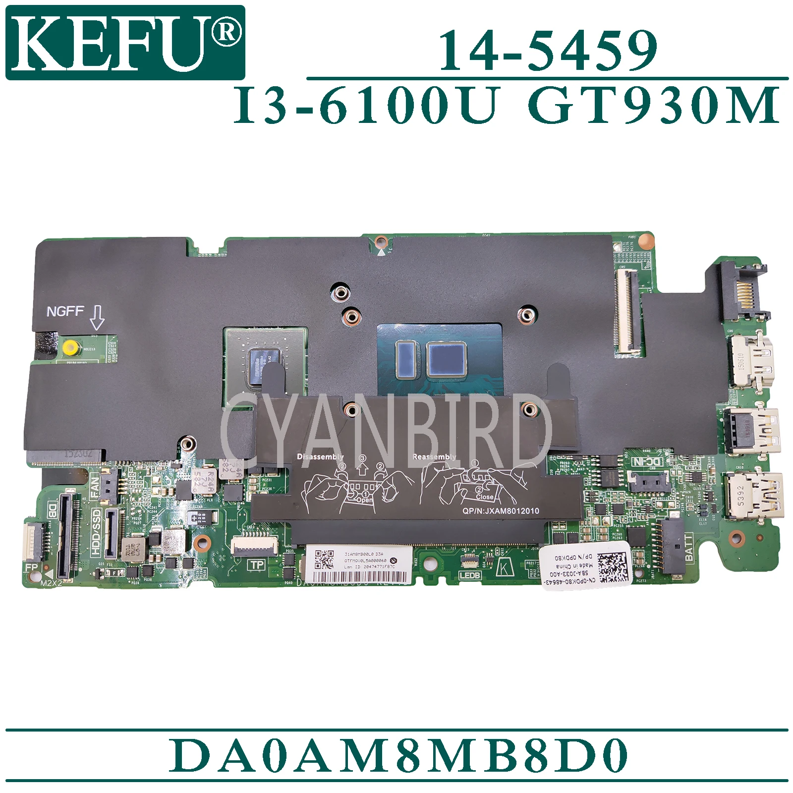 Материнская плата KEFU DA0AM8MB8D0 для Dell Vostro 14-5459 с I3-6100U GT930M материнская ноутбука |