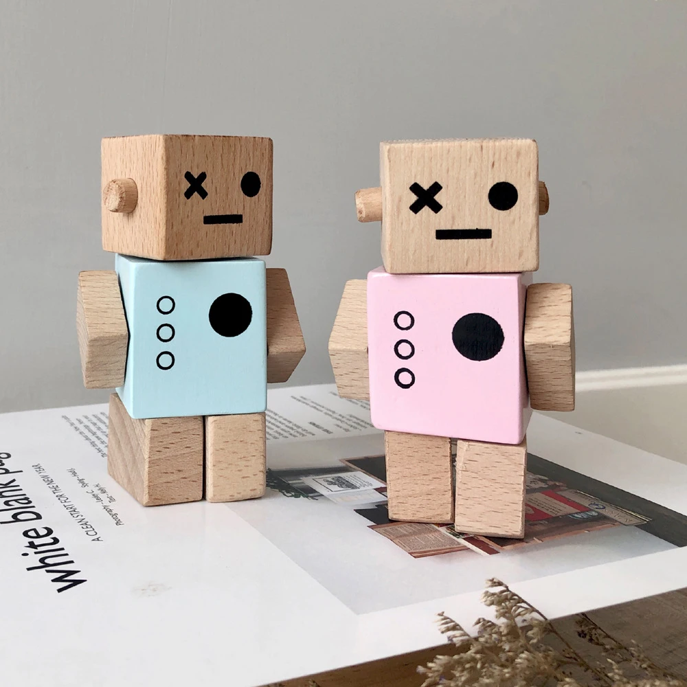 Een zin Verdragen Verhoog jezelf Nordic Houten Robot Speelgoed Baby Blok Thuis Tafel Diy Decor Kinderen  Goederen Verjaardagscadeau Voor Kinderen Jongen Meisje Blauw/grijs/Roze/Hout|Figuren  & Miniaturen| - AliExpress