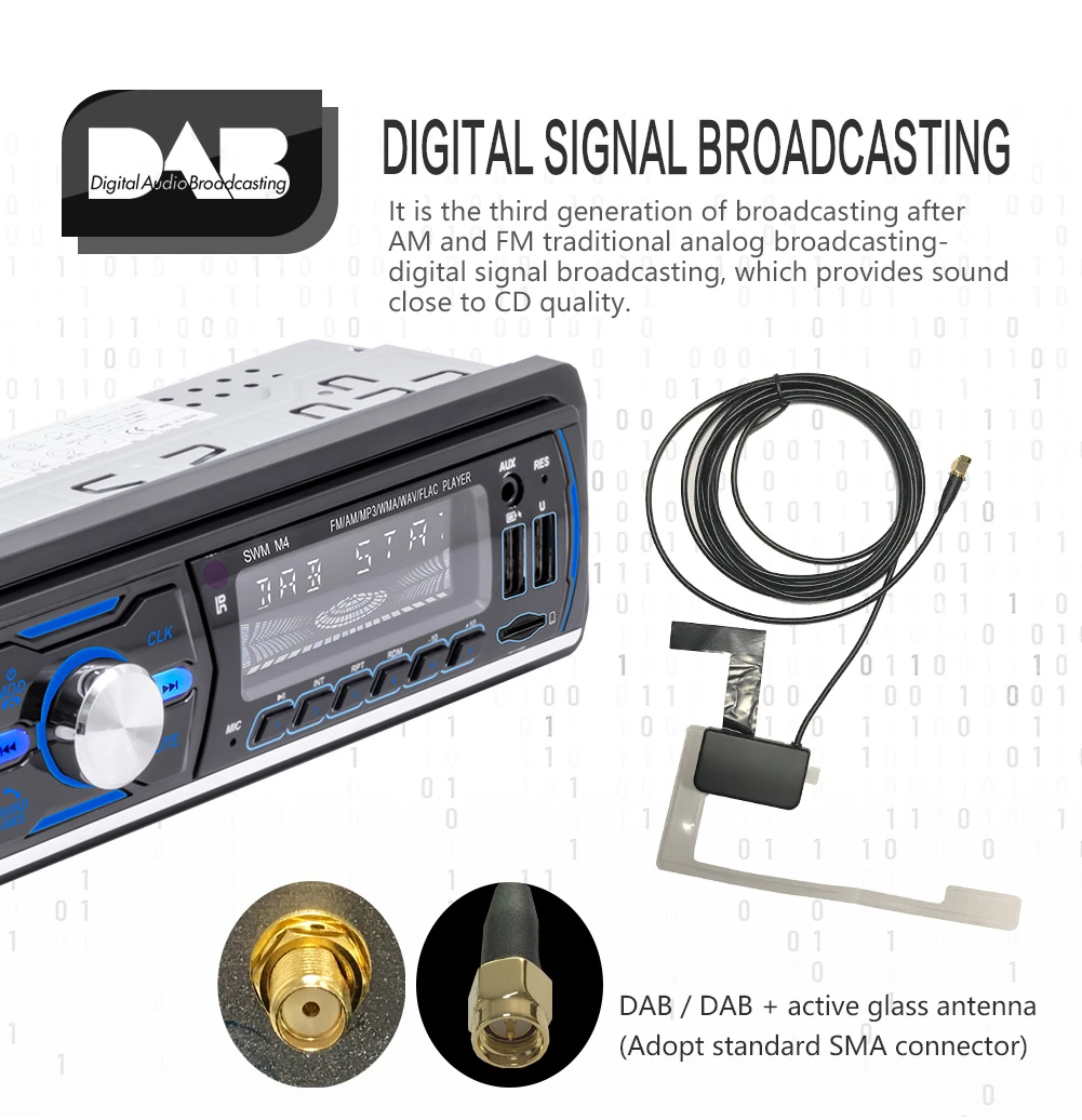 Smart Car Audio DAB DAB+ Digital 1 Din Radio MP3 Music Player Mobile Phone Charging USB SD AUX Bluetooth Multimedia 12V Voltage |