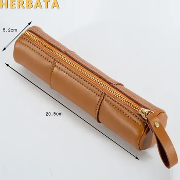 

New Genuine Leather Vintage Pencil Bag Crazy Horse Handmade Pencil Case School & Office Stationary Escolar Papelaria CL-19012