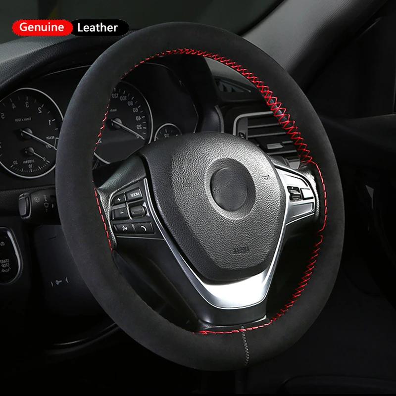 

Quality Suede Leather Car Steering Wheel Cover DIY Braid Car Interior Handle Cover Anti Sweat Slip Sports Style for Most Cars