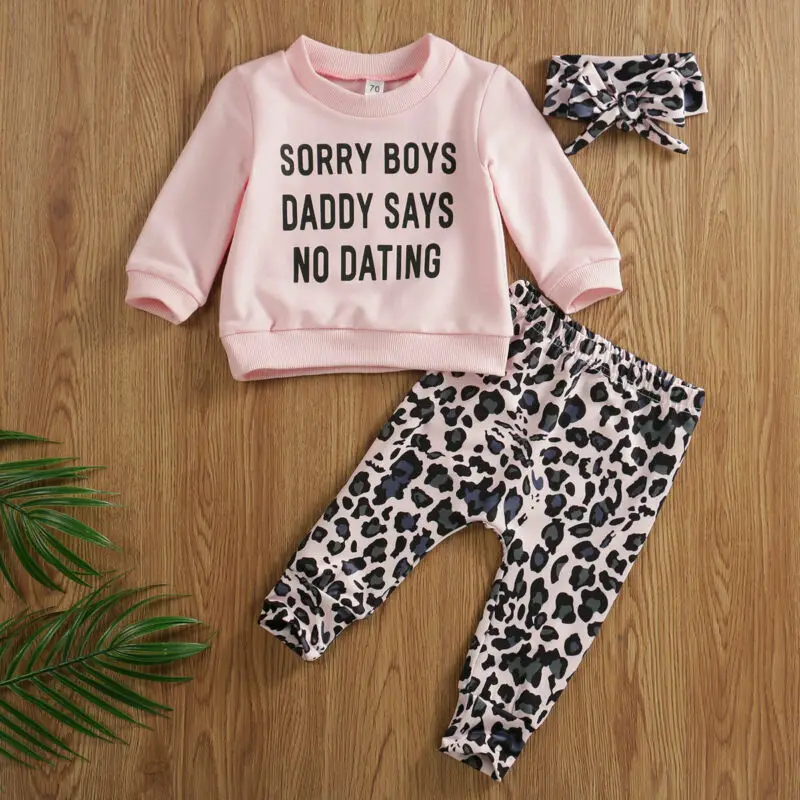 CYSINCOS Infant Baby Girl Leopard Print Sweatshirt Hoodies Tops Pants Leggings Headband Outfit Clothes Newborn 3Pcs Warm Autumn