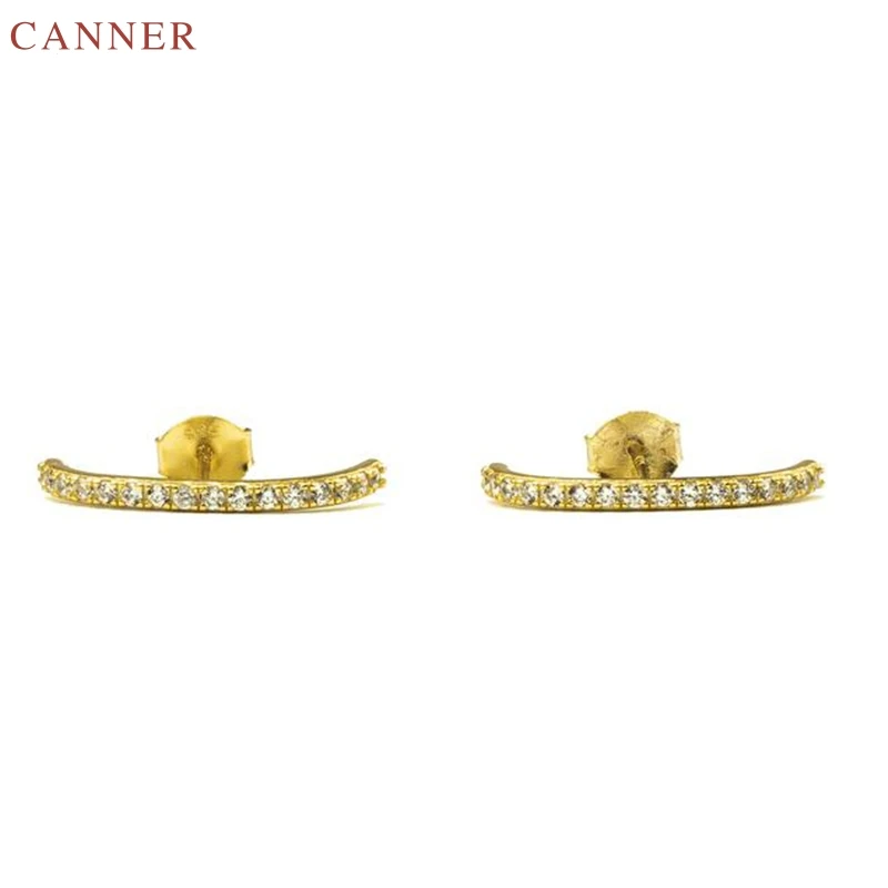 Серьги-гвоздики CANNER из стерлингового серебра 925 пробы с цирконием для женщин и девочек, серьги-гвоздики с кристаллами CZ, сережки с половинкой круга, серьги золотистого цвета, подарок C40