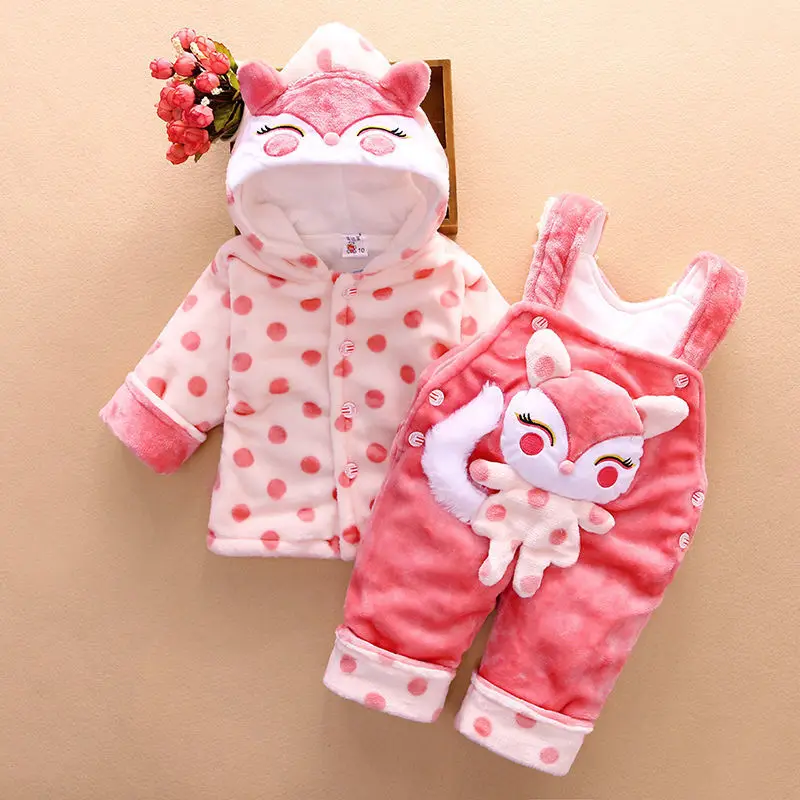

Baby girl warm clothing set winter newborn baby cotton thick velvet hoodies+bib pants 2pcs cute tracksuits for bebe girl toddler