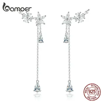 

bamoer 925 Sterling Silver Dangle Earrings Flower Love Long Tassel Drop Earrings for Women Brincos 2019 New Fine Bijoux GAE288