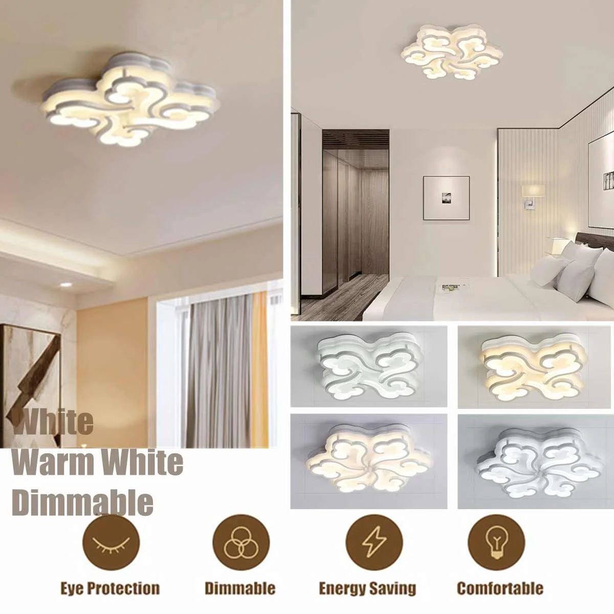 

4/6 Heads Acrylic Modern LED Ceiling Light Remote Control Dimmable Ceiling Lamp Hallway Fixture Bedroom Home Decoration 110-240V