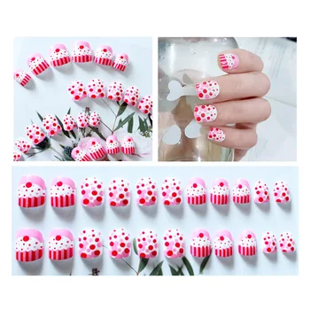 

24PCS/Box Full Cover kids fake nails Cute Wearable press on nails for teens PVC Soft Patch false nails for children with glue