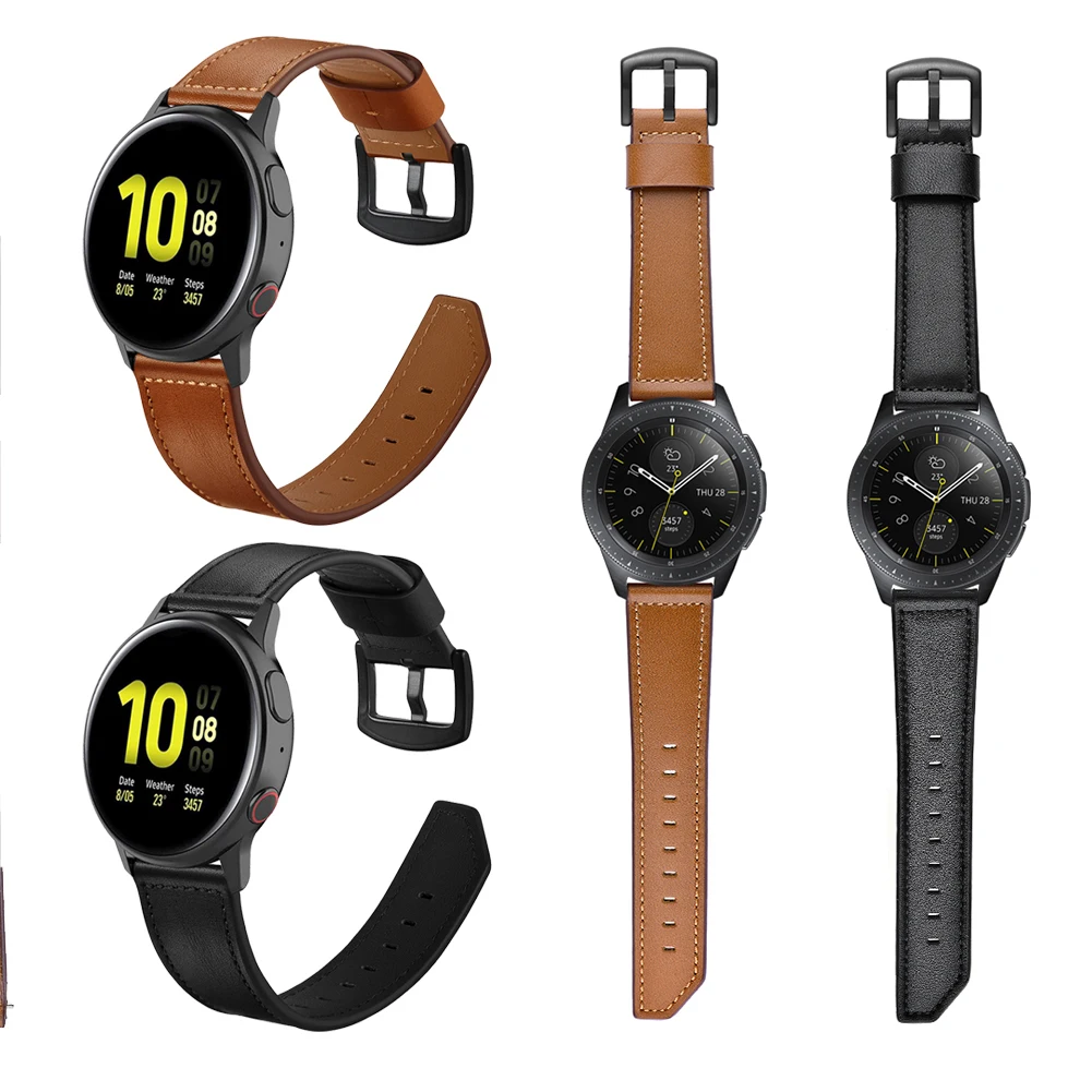 

Black metal clasp Leather strap for Samsung Galaxy Watch Active 2 44mm 40mm/Galaxy Watch 46mm 42mm/Gear Sport S3 Band Watchband