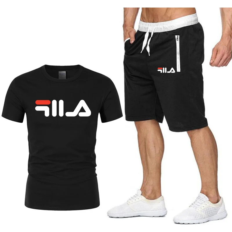 

2019 cotton T Shirts+Shorts men sets Brand clothing Two pieces tracksuit Fashion Casual Tshirts Workout Sets S-XXL