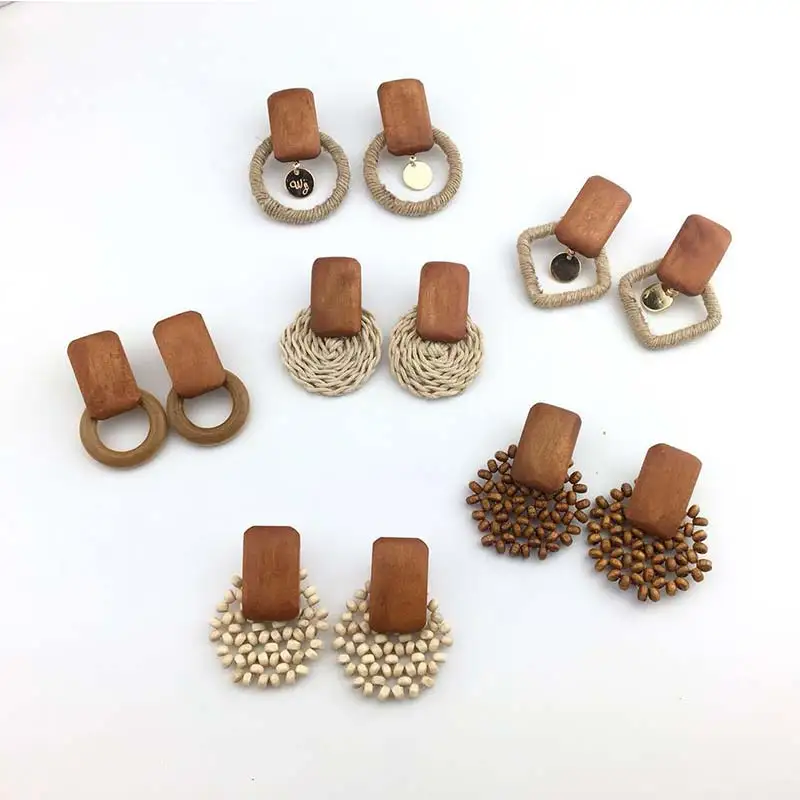 

Earrings Drop Jewelry Women Pendant Wood Fashion Handmade Bamboo Rattan Dangle