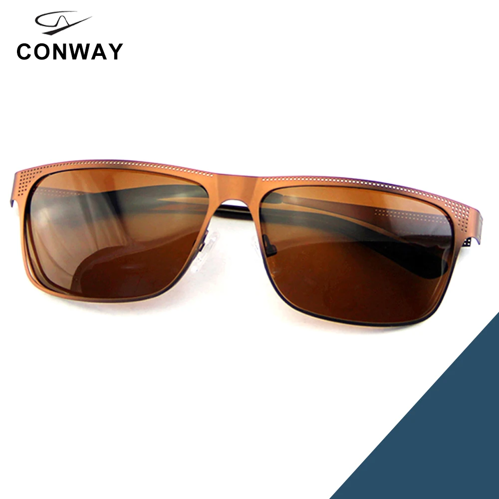 Классические солнцезащитные очки Conway для мужчин, легкие дизайнерские солнцезащитные очки с отверстиями, металлическая оправа, поляризованные очки из нержавеющей стали - Цвет линз: Brown