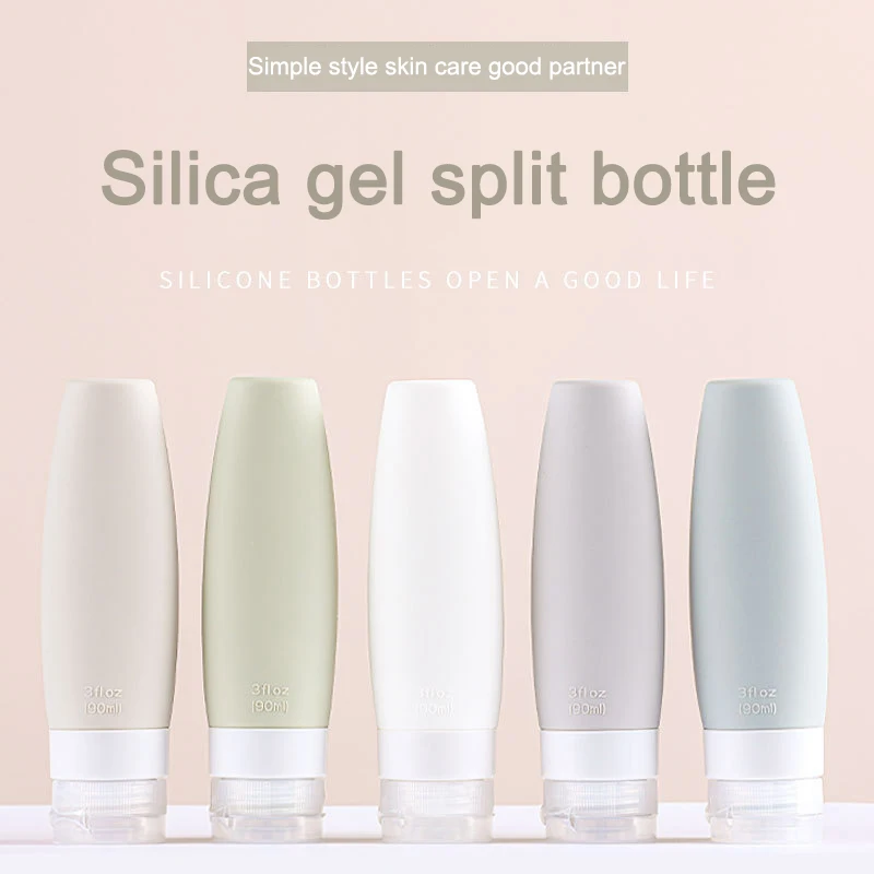 4Pcs 60/90ml Silicone Bottling Travel Toiletry Set Sub-bottled Cosmetic Bottling Shampoo Bottle Bathroom Washing Suit