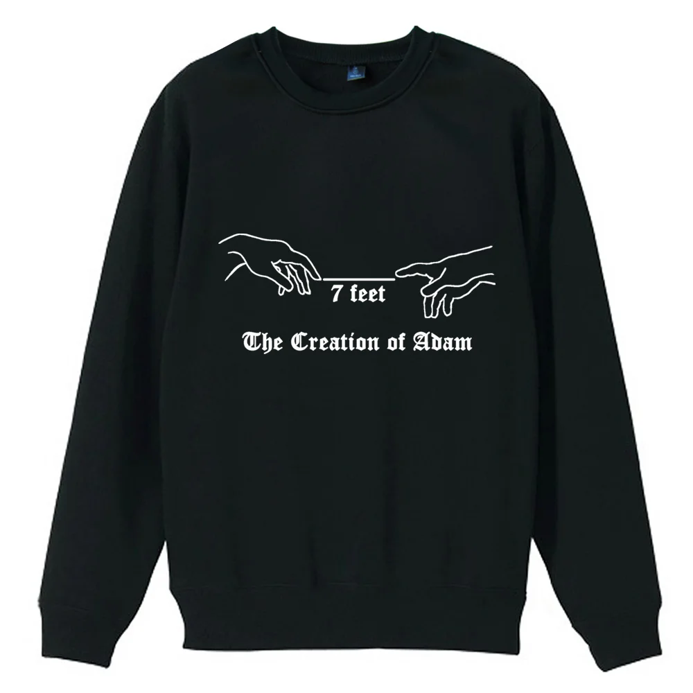7 Feet The Creation of Adam Hand Stay Save Safe boy man Men Crew Neck Sweatshirt Teenager Pullover Fleece ZIIART | Мужская одежда