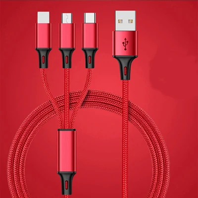 3а 3 в 1 м 3фт Мульти usb кабель для зарядки кабель Micro USB кабель type-C зарядный Шнур для iphone 7 8 X XS Xr samsung s8 s9 кабель type C кабель - Цвет: Red  3in1