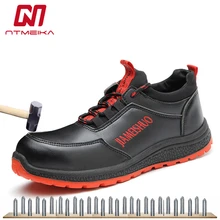 Рабочие ботинки для мужчин со стальным носком, водонепроницаемая кожаная защитная обувь, противоскользящая, противопрокольная, Антистатическая Рабочая обувь