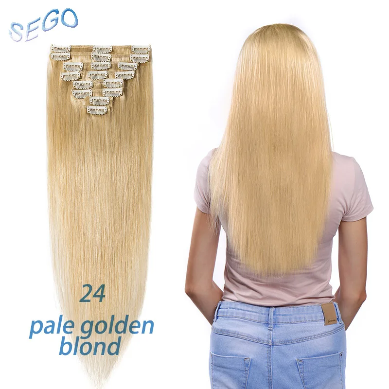 SEGO "-24" 65-120G прямолинейный скрепка в Пряди человеческих волос для наращивания чистый и фортепиано Цвет 8 шт./компл. Non-Волосы remy, на заколках, бразильские волосы - Цвет: #24