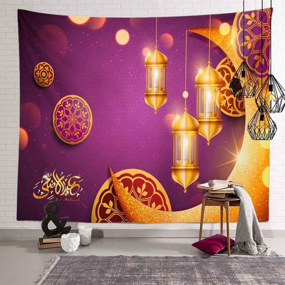 Tapiz colgante de pared decoraciones Ramadán para casa Eid Mubarak decoración Ramadán Kareem decoración ayuda Mubarak decoración fiesta suministros