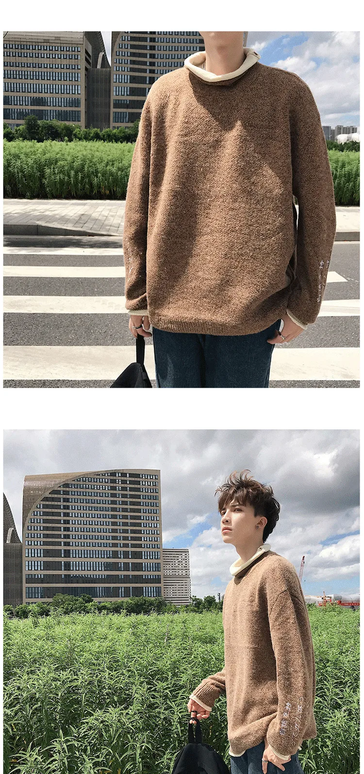 Winter Men's Long Sleeve Knit Embroidery In Warm Cashmere Knitting Woolen Sweaters Casual Coats Brand Male Pullover M-2XL