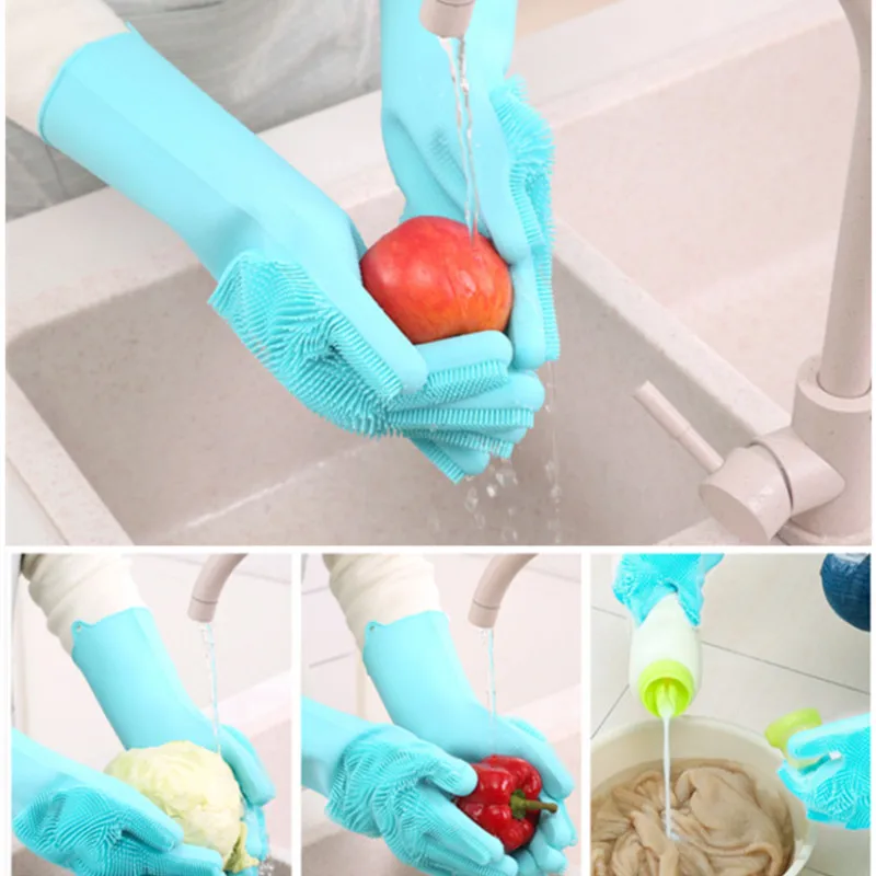 1 пара кухонных силиконовых чистящих перчаток для мытья посуды, водонепроницаемые, с длинным рукавом, скруббер, резиновый, бытовой инструмент для чистки