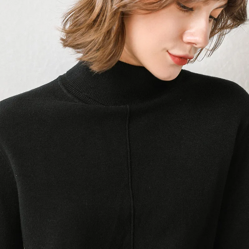 Новинка, шерстяной женский свитер с высоким воротом, Корейская Свободная трикотажная рубашка с длинным рукавом, женская зимняя куртка - Цвет: Черный