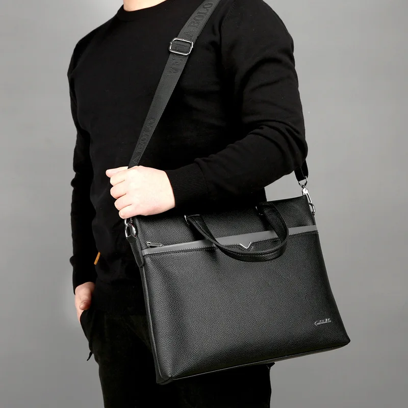 

Men's Bag Leather Business MEN'S Handbag Men's Computer Bag Large Capacity Shoulder Cross-body Briefcase Processing Customizable