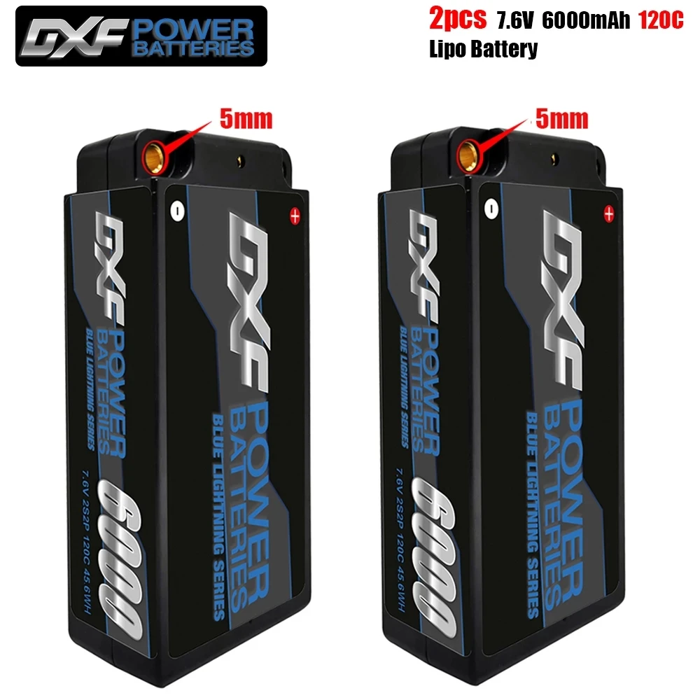 

DXF Lipo Battery 2S Shorty HV 7.6V 6000mah 120C with 4mm 5mm Bullet Competition Short-Pack RC 1/10 Car Off-Road Buggy Truck Boat