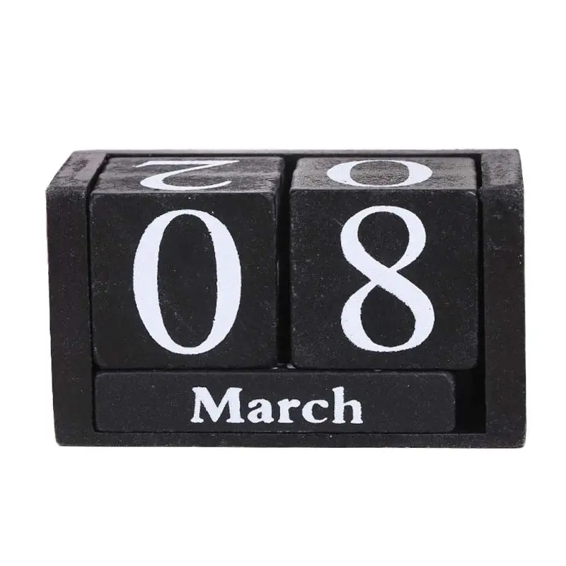 Винтажный деревянный вечный календарь вечные блоки дисплей на месяц и День Аксессуары для рабочего стола реквизит для фотосъемки украшения дома офиса - Цвет: Черный