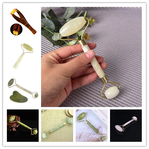 Double Head face Roller Massage Nature Jade Face Slimming Body Head Neck Face Thin Roller Massager