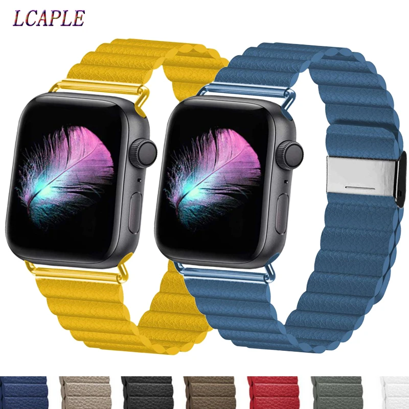 Кожаный ремешок для Apple Watch band 44 мм 40 браслет iWatch 42 38 с магнитной застежкой apple watch