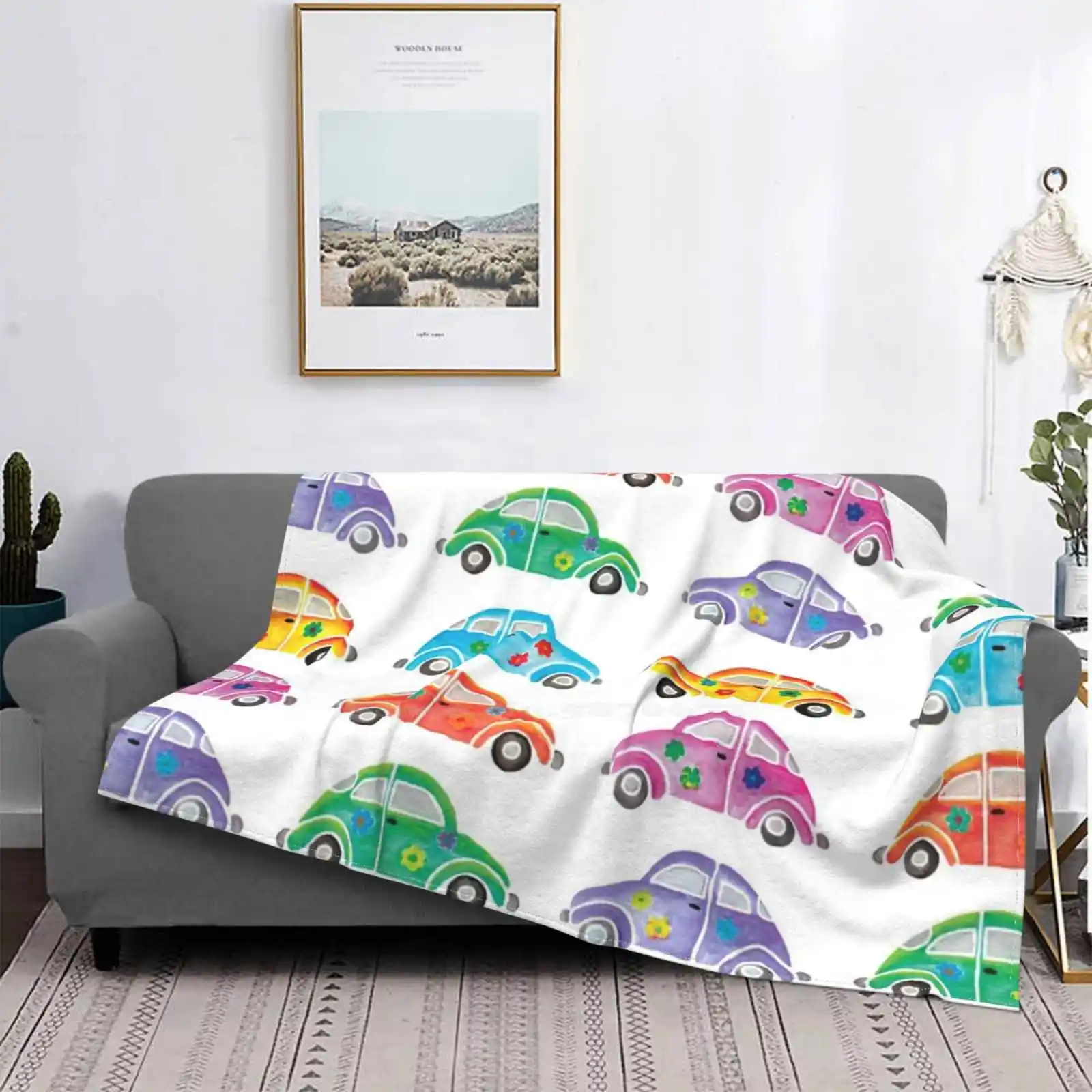 

Watercolor Hippie Cars New Arrival Fashion Leisure Warm Flannel Blanket Mini Colorful Hippy Hippies Love Bug Peace Groovy Vibes