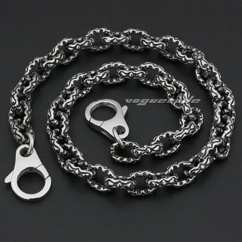 16" 36" 316L Stainless Steel Double Heart Mens Rocker Wallet Chain