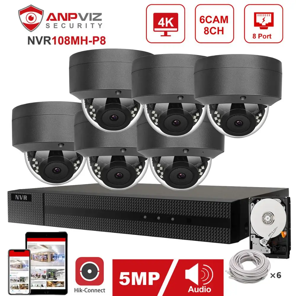 H.265 4/6/8 шт 5MP камера видеонаблюдения системы безопасности 8CH 4K POE NVR с IP набор камер