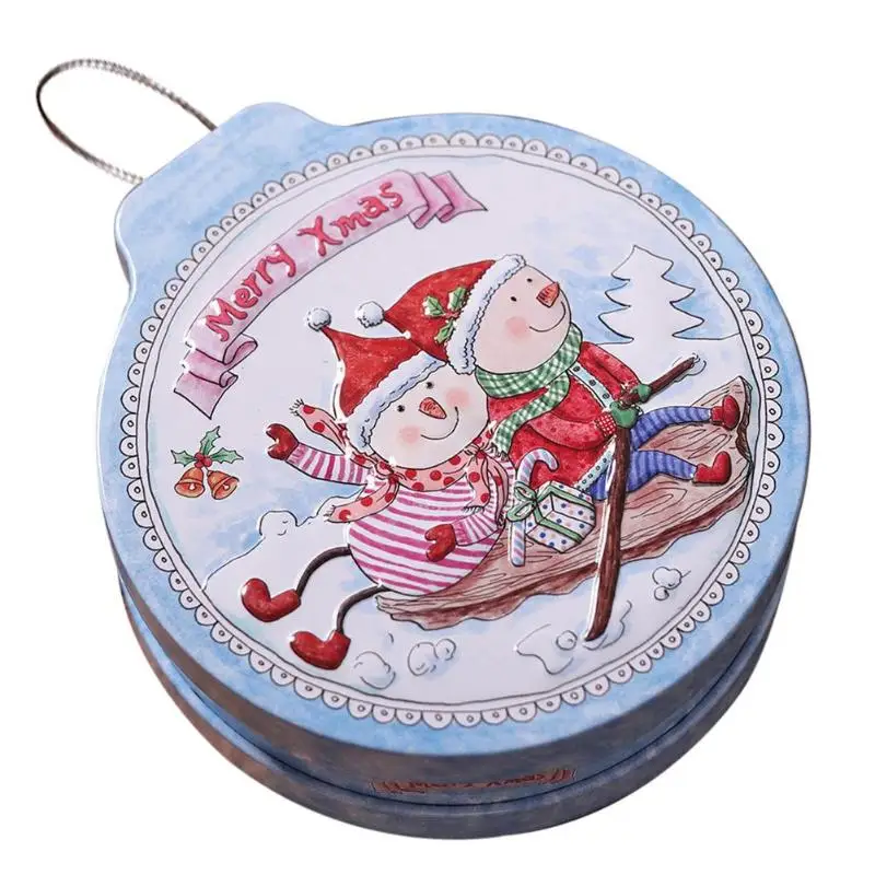 Large Capacity Candy Box Iron Storage Can Kids Gift Boxes Merry Christmas Nonwoven Cartoon Apple Bag Creative Children Candy Box - Цвет: Snowman-Blue