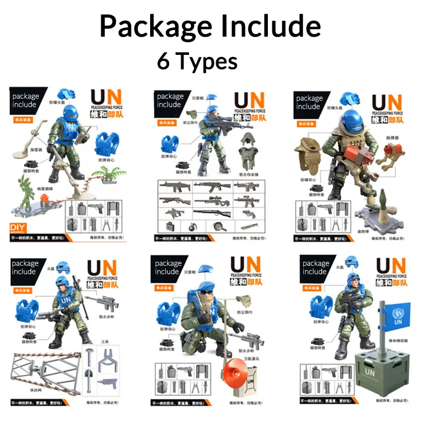 6 стилей, набор мини-солдатиков, фигурки со строительными блоками, оружейный армейский совместим со всеми основными брендами, Военная серия, подарок для детей - Цвет: 6 set Soldier UN
