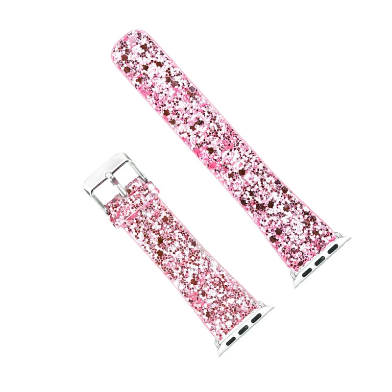 pink Кожаный ремешок для наручных часов Apple Watch, версии 44 мм 40 мм наручных часов iWatch, 5/4/3/2/1 браслет сияющая кожа; ремешок для часов металлическая пряжка на ремень - Цвет ремешка: pink