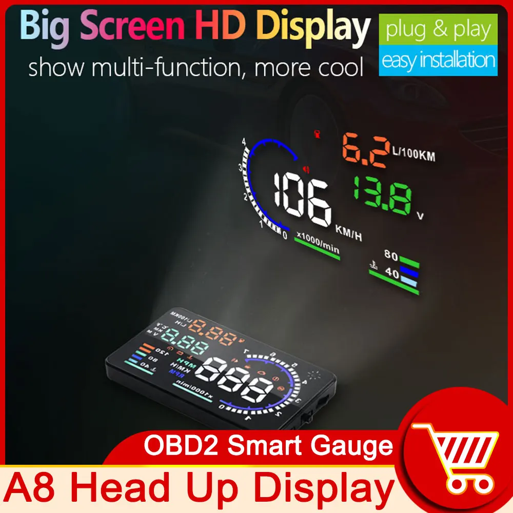 A8 OBD2 HUD 자동차 헤드 업 디스플레이 LED 앞 유리 프로젝터 속도 ..