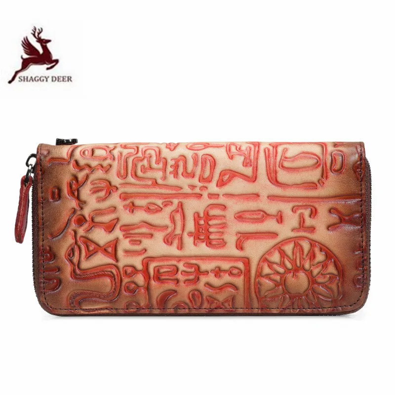 

2019 new oracle bone inscription handbag long cowhide quality fashion large capacity zipper unisex wallet