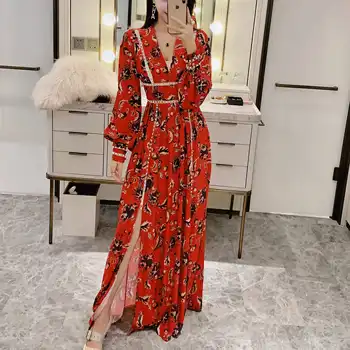 

YAMDI long dress lace club evening 2020 elegant embroidery luxury party dresses women a-line spring summer long sleeve vintage