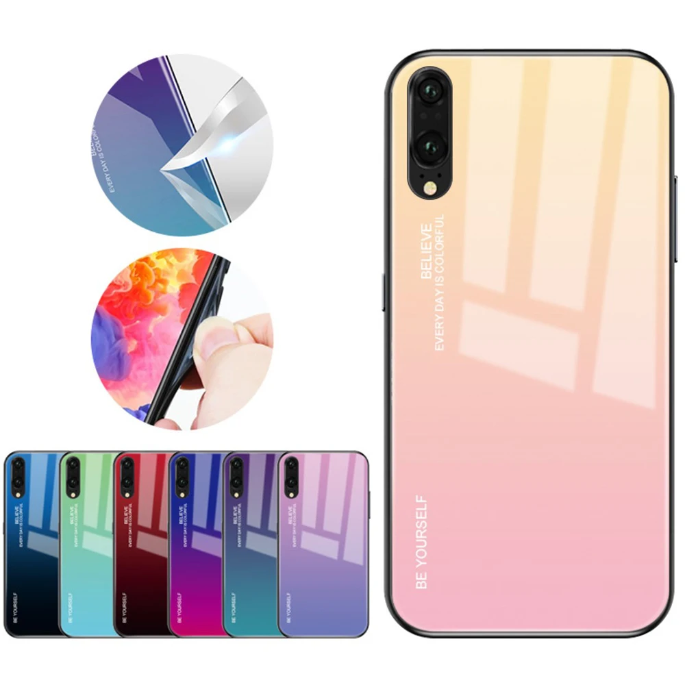 Градиент Аврора Цвета закаленное стекло чехол для HONOR 20 Pro V30 PRO 9 10 Lite 10i 20i 8X 8S 8A