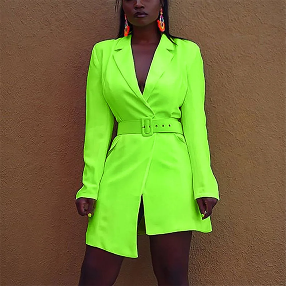 

Yesexy 2019 Autumn Notched Neck Long Sleeve Elegant Women Blazer Dresses Solid Color Irregular Female Coat with Belt MQ116