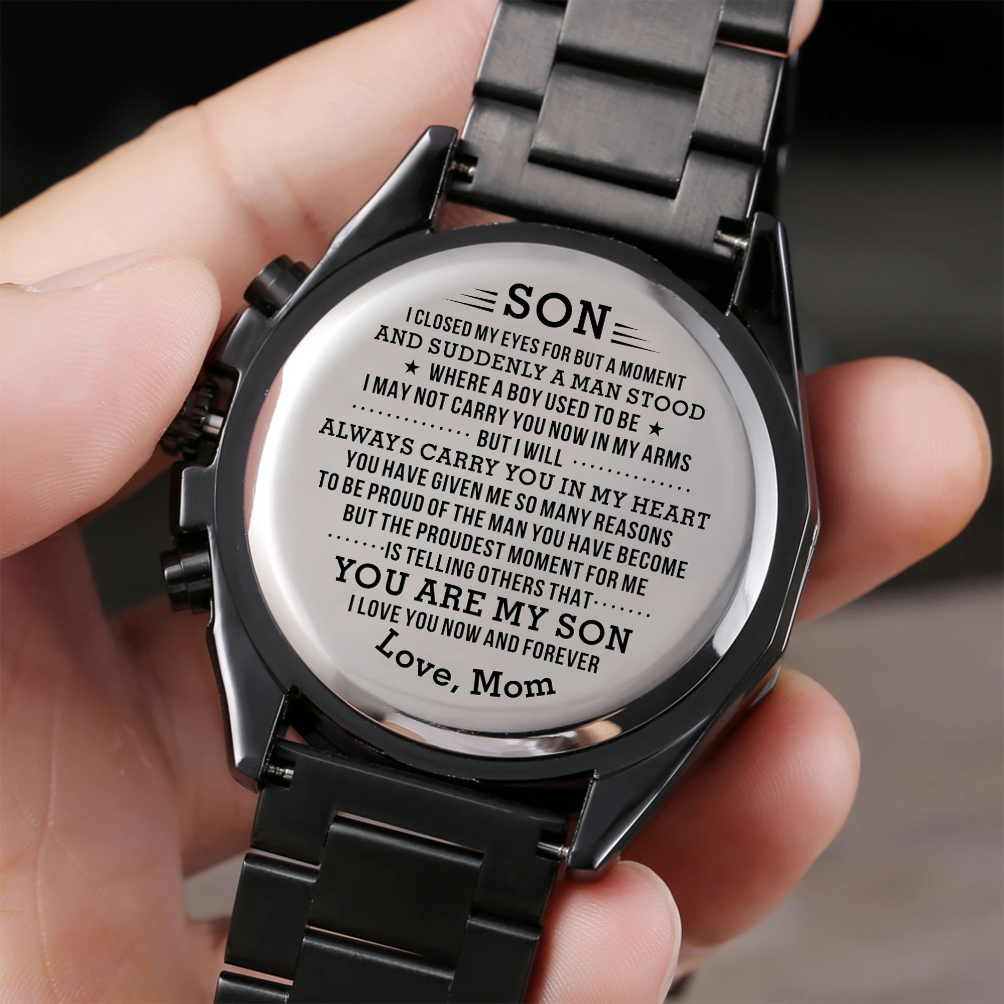 

I LOVE YOU NOW AND FOREVER FROM MOM TO SON ENGRAVED Custom Leather Watch GiftS Personalized Men WATCH Christmas presents